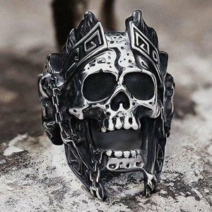 Gothic MC Biker Skull Crown Ring Stainless Steel Black Men Size 7-15